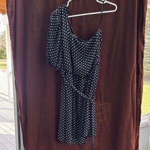 Star Vixen Black and White Polka Dot One-Shoulder Dress
